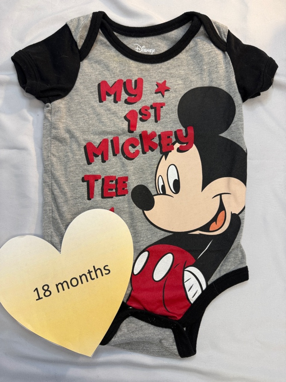 Disney - Mickey Mouse - Short Sleeve Grey and Red Baby Bodysuit/Onesie